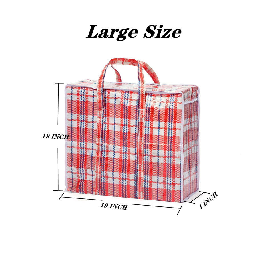 Cotton Fly Jumbo Plastic Checkered Storage Laundry Shopping Bags W. Zipper  & Handles Size=27 x 25 x6 (6 Pack)