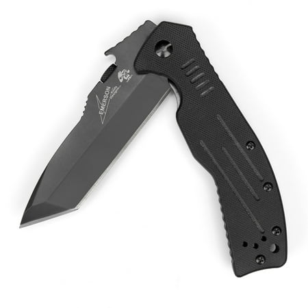 Kershaw CQC-8K (6044TBLK) Emerson Designed Pocket Knife, Manual 3.5-Inch 8Cr14MoV Tanto Blade with Black Oxide Blade Coat, Textured G-10 Handle, Wave Shaped Opening and Reversible Pocketclip; 5.3
