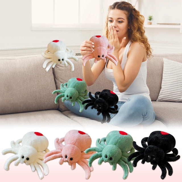 Almohada decorativa de araña adorable - Peluche de peluche suave para decoración del hogar, Halloween, sofá y cama - 4 colores (negro/blanco/verde)