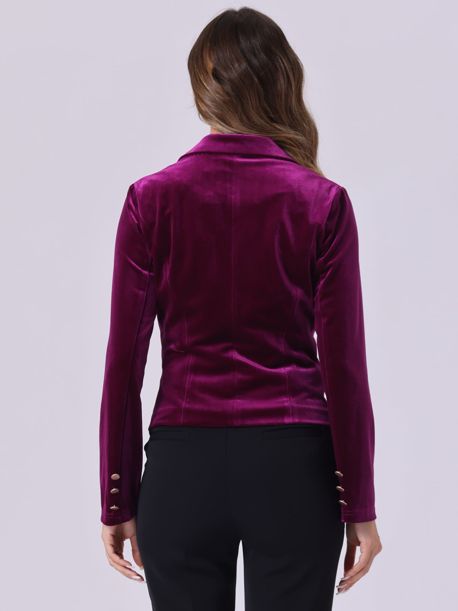 DARING DIVA Women's Button Front Velvet Blazer Lapel Crop Suit Jacket XL Deep Purple