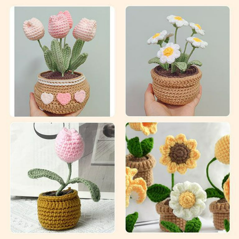 Handmade Woolen Yarn Crochet Flower Kit Tulip Potted Flower Beginner