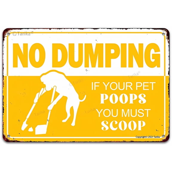 No Dumping Pet Poop Must Scoop Vintage Yard Sign - 12×8 Inches, Metal Plaque Poster, Outdoor Home Safety Decor