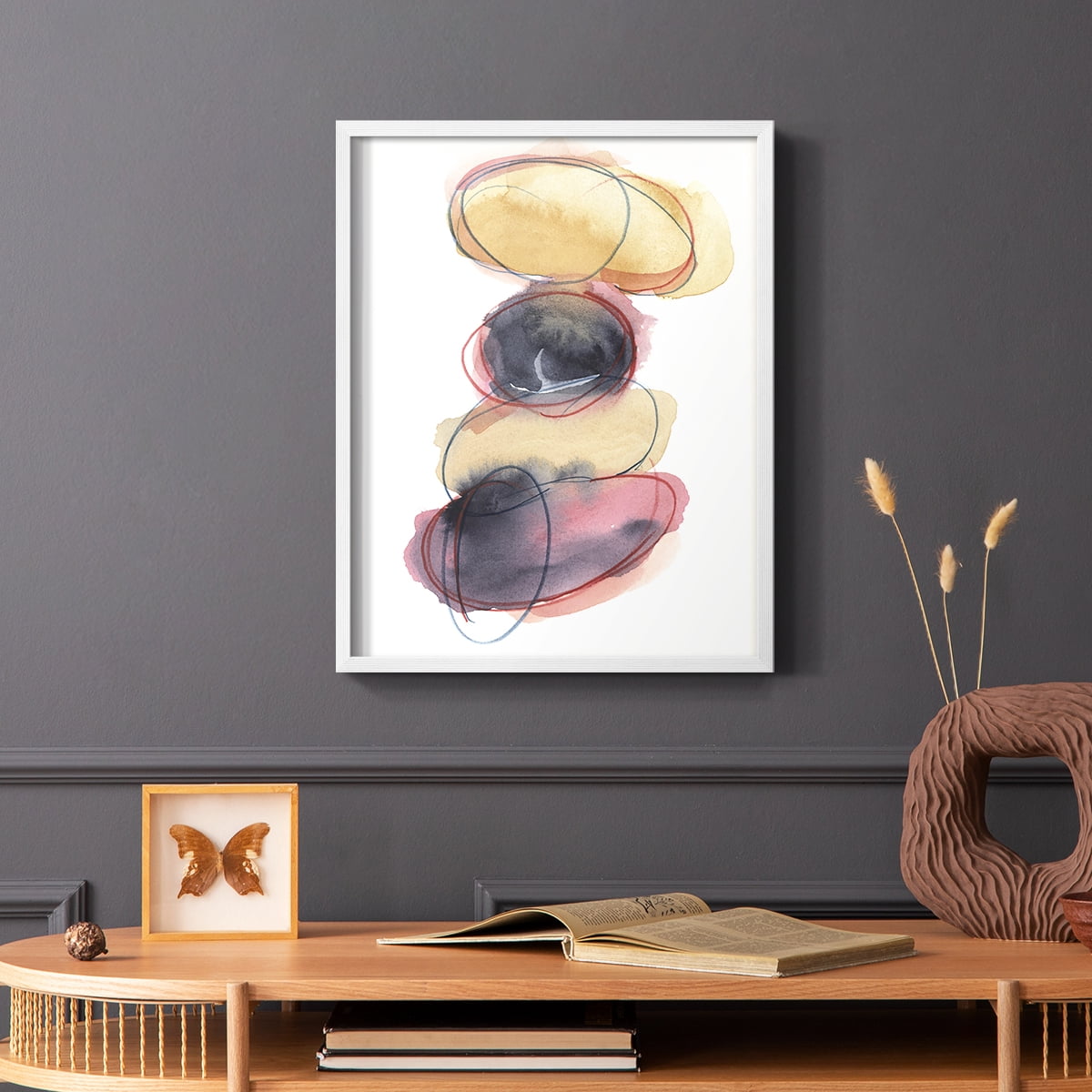 Balancing Act II Framed Print in White Solid Wood Framed Print No Nail Hanging