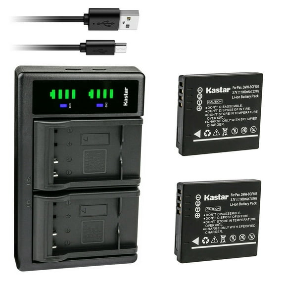 Kastar 2-Pack Battery and LTD2 USB Charger Replacement for Panasonic DMW-BCF10 DMW-BCF10E DMW-BCF10PP, CGA-S009 CGA-S009E CGA-S/106B Battery, Panasonic DE-A59 DE-A59B, DE-A60 Charger