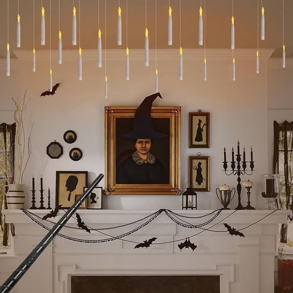 Halloween Decoration Floating Candle with Wand Magic LED Flickering-20PCS, Warm Light Flameless Battery Operated
