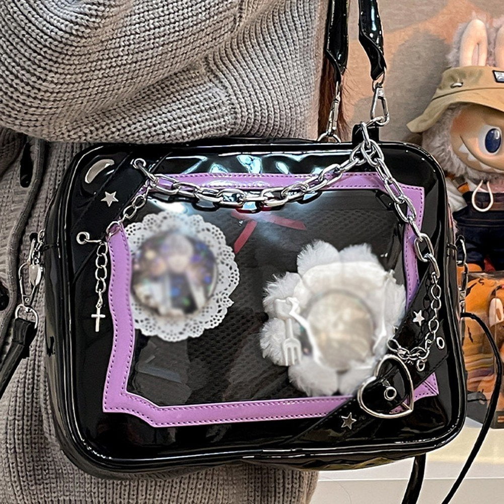 Jiibva Kawaii Ita Bag, Cute Y2k Star Heart Messenger Bag with Metal Chain, Aesthetic Tote Shoulder Crossbody Purse for Women individual(s)