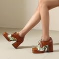 thumbnail image 5 of Women's Floral Print Platform Heels, Square Toe Chunky High Heel Dress Shoes, Lace-Up Comfortable Fashion Shoes for Daily Wear, 5 of 7
