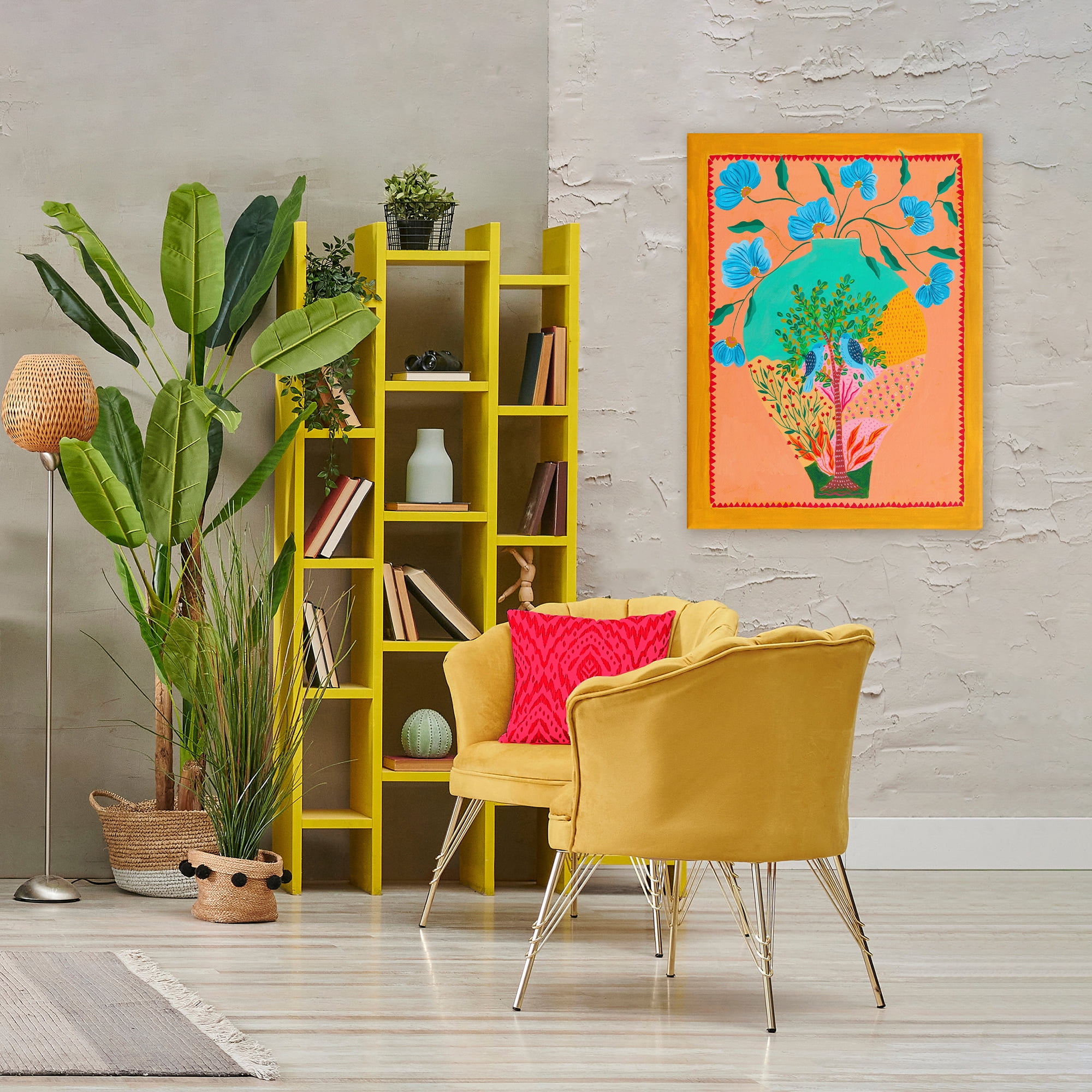 Bluebirds & Boho Flower Vase Canvas Wall Art, design by Nabeela Rumi