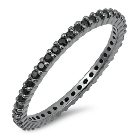 - CHOOSE YOUR COLOR Sterling Silver Eternity Band Black Simulated CZ Thin 2mm Ring Stackable