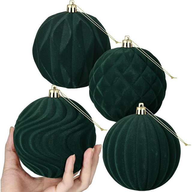 HWRETIE Red and Gold Christmas Balls,4 Pcs Velvet Christmas Balls Flocked Christmas Tree Ornaments Plastic Balls Xmas Decorative Hanging Ornaments Christmas Tree Decoration 2.4 Inch