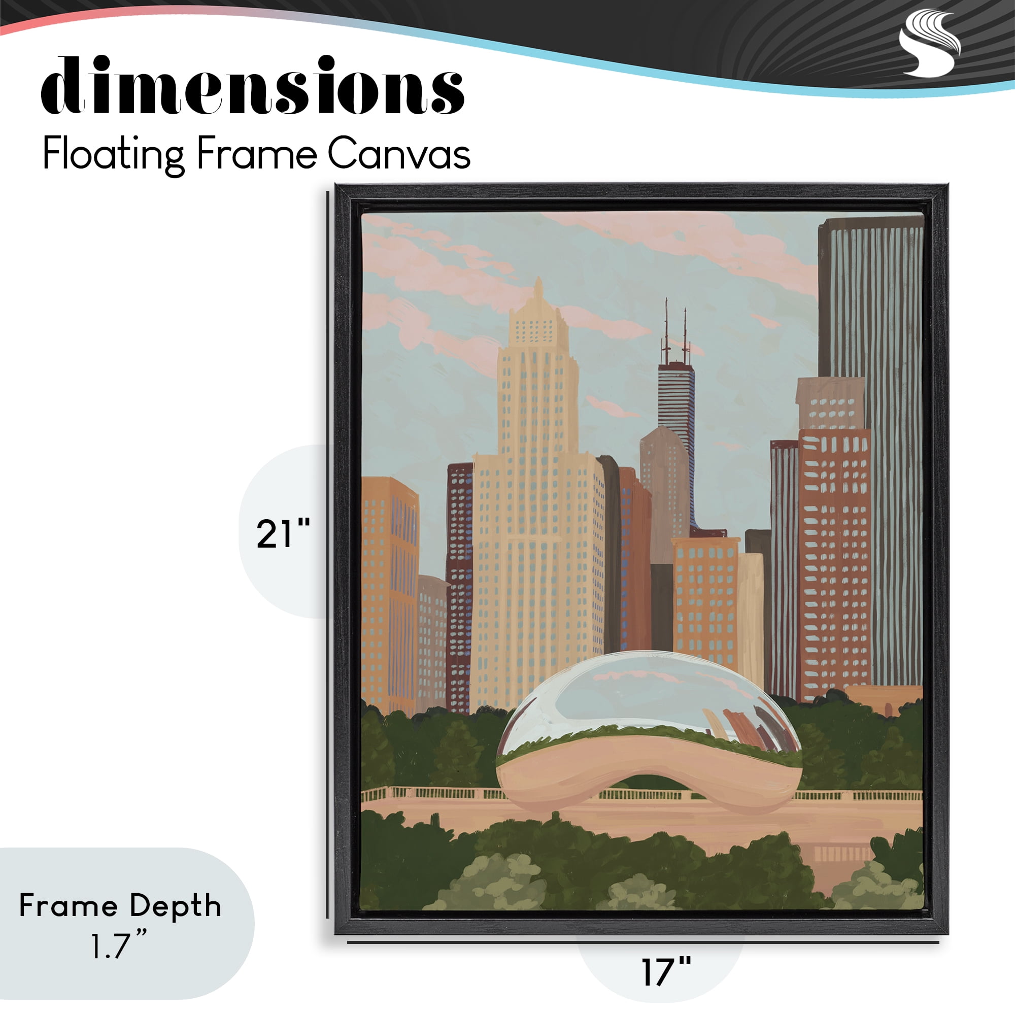 Stupell Industries Chicago Bean Cityscape Black Framed Floater Canvas Wall Art, design by Veronica Lara