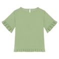 thumbnail image 5 of Faraee Cotton Linen Shirts for Girls 2026 3/4 Sleeve Ruffle Hem Oversized Blouse Kids Loose Fit Crewneck Tops for Summer Beach Vacation 5-15 Years Green, 5 of 6