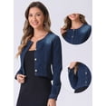 thumbnail image 2 of DARING DIVA Women's Collarless Button Down Long Sleeve Denim Jacket XL Black Blue, 2 of 6