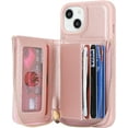 thumbnail image 5 of iPhone 14 Phone case Wallet with Zipper Card Holders for Women, iPhone 14 Case Wallet with Credit Card with Ring Kickstand Zipper Stand Case for iPhone14 - Pink, 5 of 9