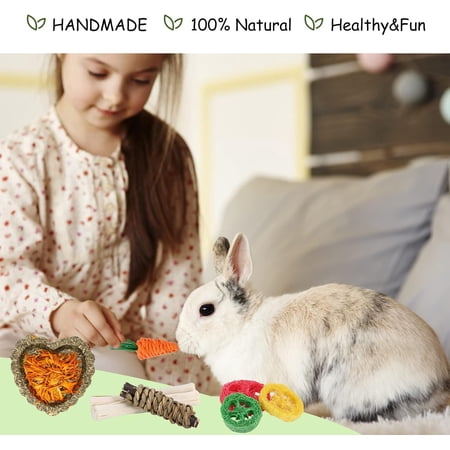 Bunny Toys, 21PCS Rabbit Chew Toys for Teeth, Guinea Pig Natural Treats, Timothy Hay Sticks for Chinchillas Hamsters Rats, Small Animals Teeth Grinding