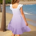 thumbnail image 4 of JUMEYU Big Girls Dresses Girls Summer Dress Square Neck Short Sleeve Crossover Waist Casual A-line Mini Dress Size 11-12 (Purple,11-12 Years), 4 of 6