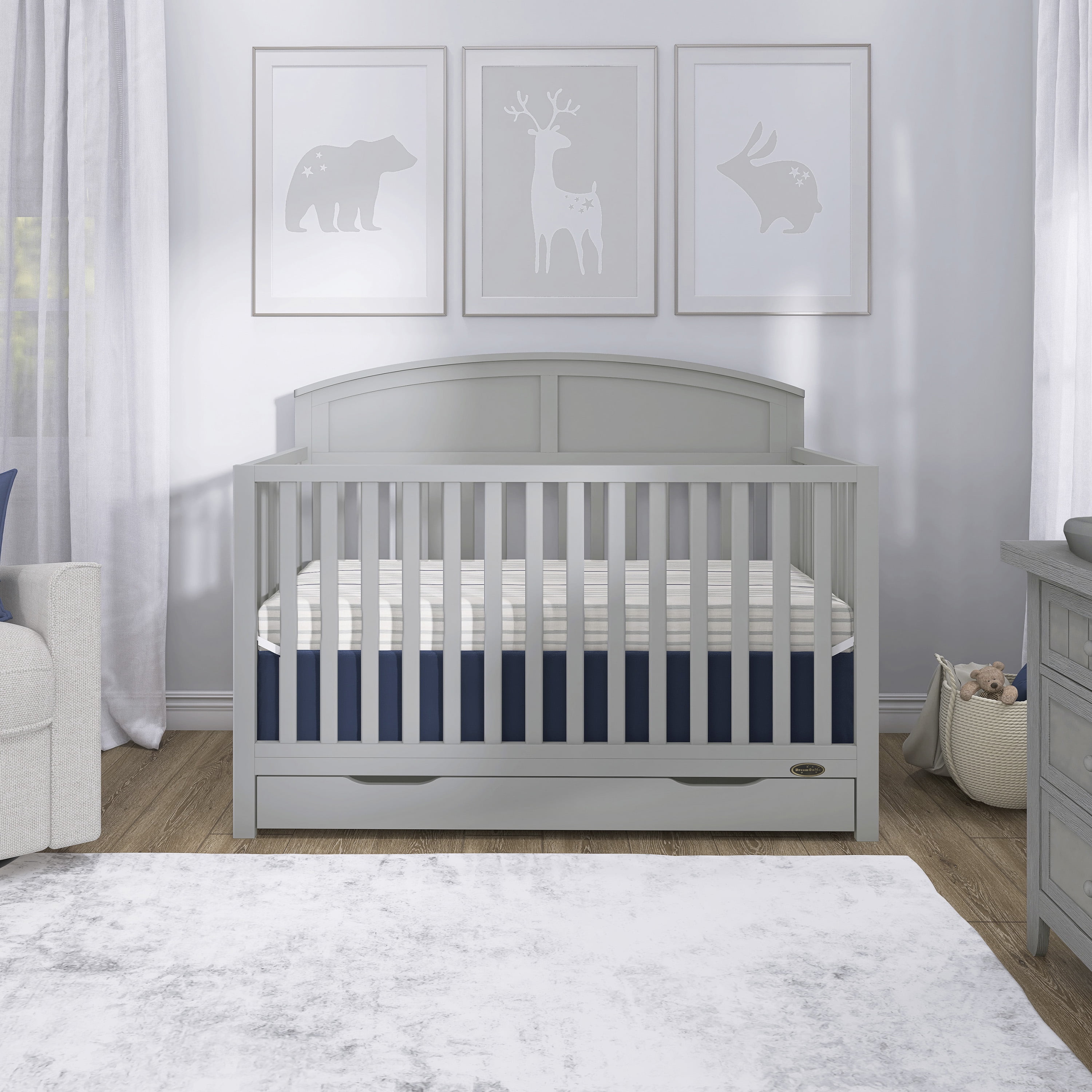 Dream On Me Storybrooke 5 in 1 Convertible Crib with Under Drawer, Pebble Gray