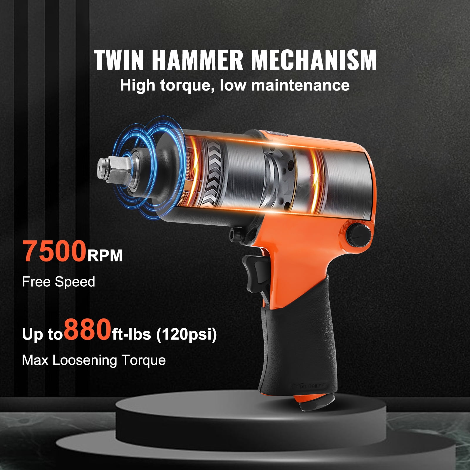 KFFKFF Air Impact Wrench, 1/2" Drive Air Impact Gun Up to 880ft-lbs Nut-busting Torque, 7500RPM Lightweight Pneumatic Tool for Auto Repairs and Maintenance