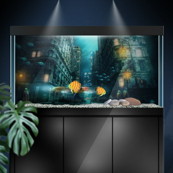 Aquarium Background Stickers - Underwater city - Fish Tank Reptile Terrarium Decor Poster
