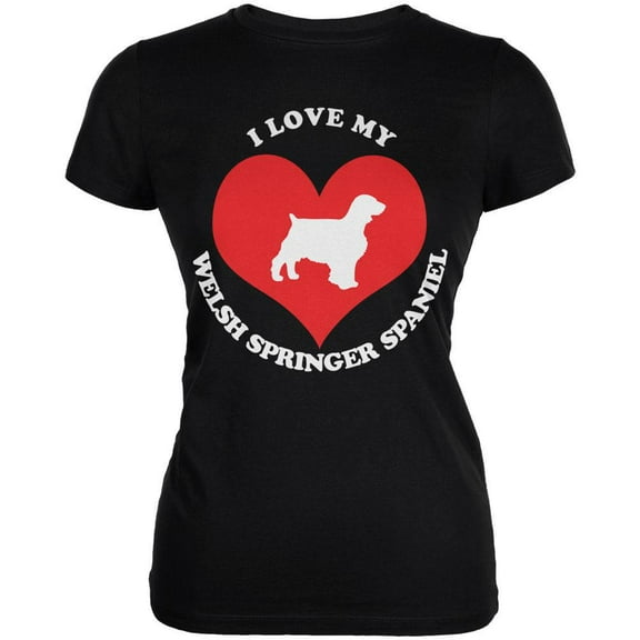 Valentines I Love My Welsh Springer Spaniel Black Juniors Soft T-Shirt - 2X-Large