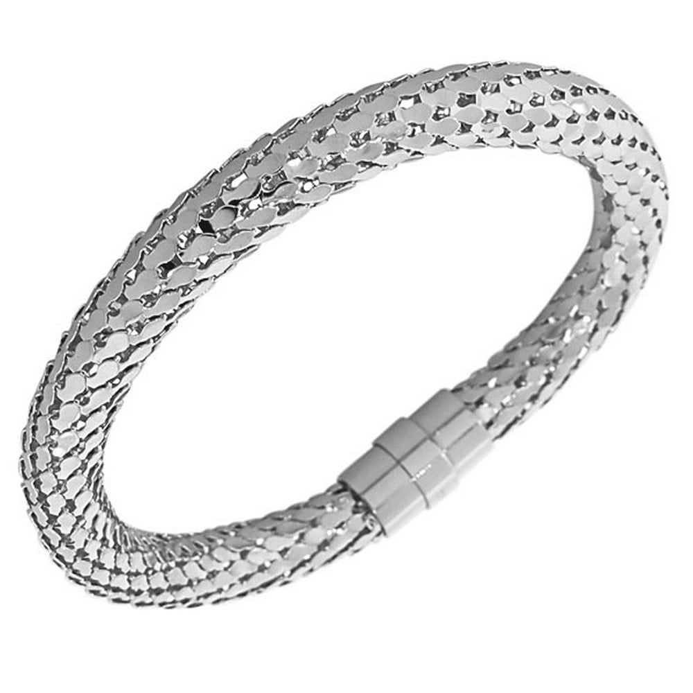 Edforce - EDFORCE Stainless Steel Silver-Tone Tube Snakeskin Bangle ...