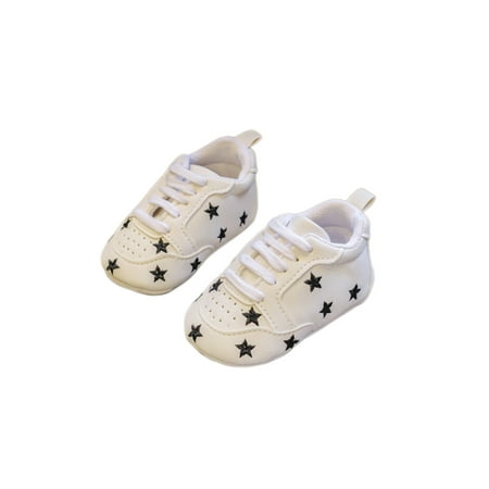 

Difumos Infant Crib Shoes First Walkers Toddler Shoe Soft Sole Sneakers Indoor Breathable Sneaker Anti Slip Floral Waking Flats Black Stars 4C