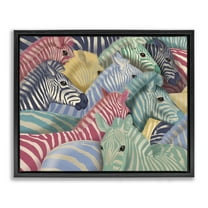 Stupell Industries Modern Hued Zebras Animals Painting Black Floater Framed Canvas Art Print Wall Art, 21 x 17