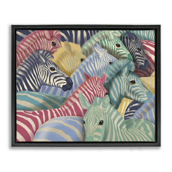 Stupell Industries Modern Hued Zebras Animals Painting Black Floater Framed Canvas Art Print Wall Art, 21 x 17