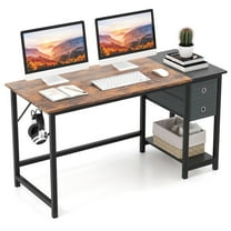 Gymax 55-Inch Home Office Desk Computer Workstation w/2 Drawers Rustic Brown & Black
