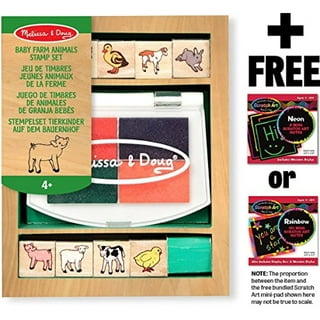 Melissa & Doug Stamp-a-Scene Wooden Stamp Set: Farm - 20 Stamps, 5 Colored  Pencils, and 2-Color Stamp Pad