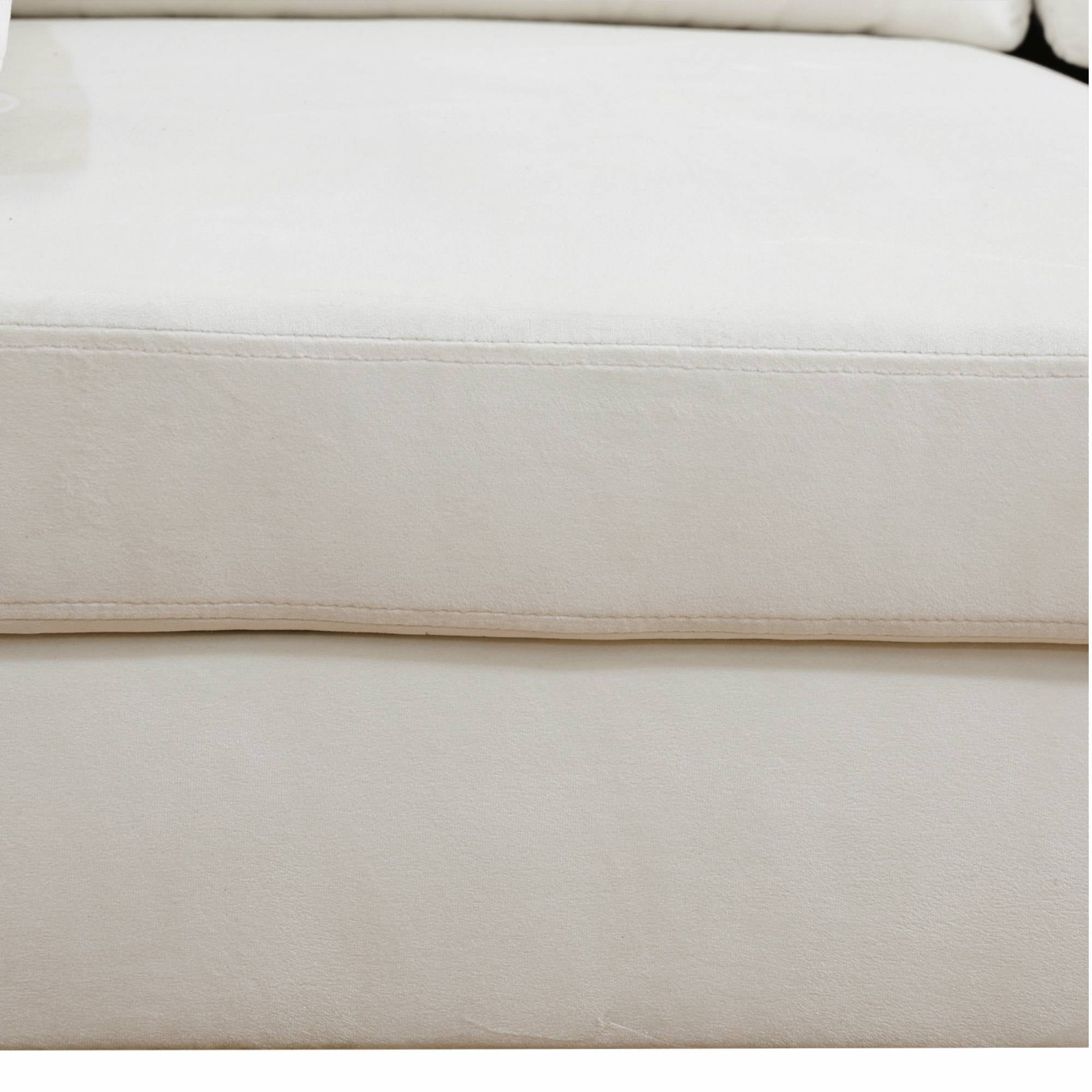 L Shaped Sectional Sofa Couch, 4 Seat Velvet Sofa Set with Left Chaise Lounge for Living Room, Off-White