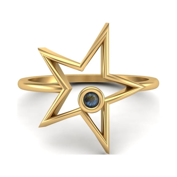 0.03 Ctw Round Labradorite Open Star Ring 925 Sterling Silver Gold Vermeil Solitaire Valentines Day Gifts Ring