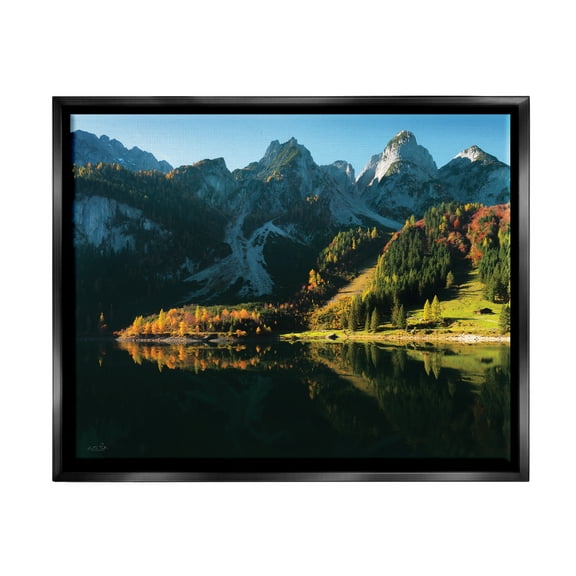 Stupell Autumn Foliage Mountain Lake Landscape Photography Black Floater Framed Art Print Wall Art