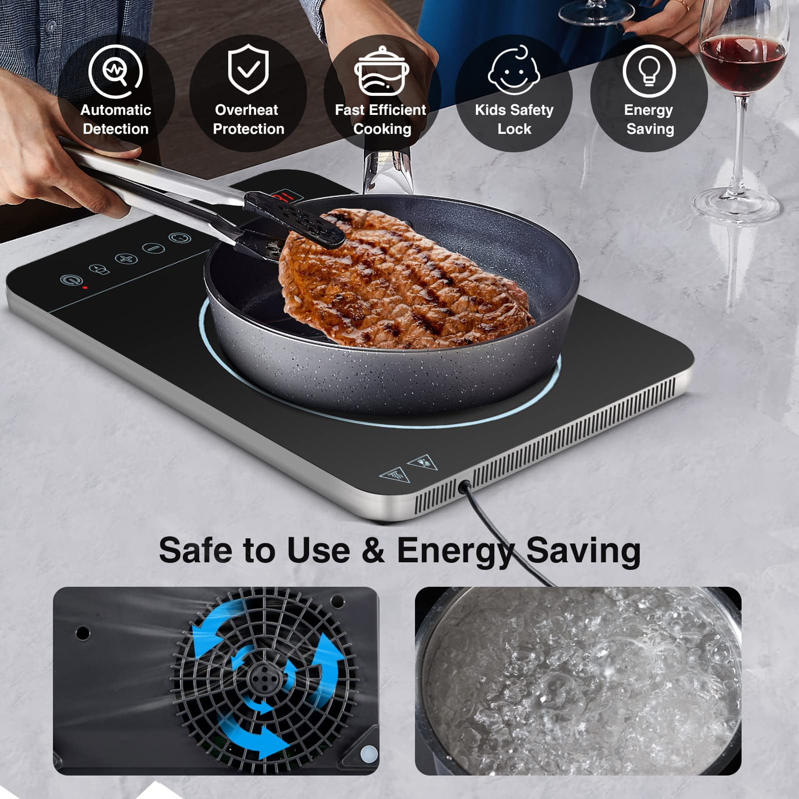 CIARRA CATIH1 1800W Portable Induction Cooktop, Ultra Slim Single Electric  Countertop Burner with Sensor Touch and Digital timer ETL Approved