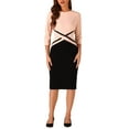thumbnail image 2 of INSPIRE CHIC Women's Sheath Dress Contrast Color Bodycon Wear-to-Work Pencil Midi Dresses S Pink, 2 of 6