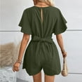 thumbnail image 5 of GILIGEGE Womens Summer Short Sleeve Romper Casual Loose Decorative V Neck Dressy Shorts Jumper Jumpsuit 2025 Summer Rompers for V Neck Jumpsuits High Waist with Belt Knot Beach Vacation Outfits, 5 of 7