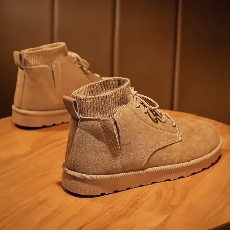 

Men‘s Wear-resistant Warm Cotton Lined Boots Lace Up Shoes Winter