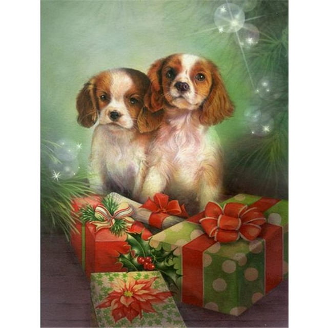 Cavalier Spaniels & Christmas Presents Drapeau en Toile Format Maison