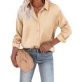 thumbnail image 4 of Gyexs Satin Blouses for Women Long Sleeve Button Down Silk Shirts Business Casual Loose Workwear Tunic Tops Beige, Size M, 4 of 4