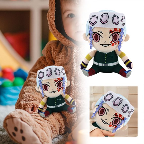 De mon Sla yer Uzui Tengen 20cm Plush - Premium Soft Material with Rainbow Haori & Chain Dual-Blades, Handcrafted Stuffed Doll for Fans 🎬
