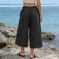thumbnail image 5 of Women's Beach Capri Pants Cotton Linen Loose Fit Wide Leg Pants High Waisted Pleated Summer Vacation Trousers, S-3XL, 5 of 9