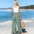 thumbnail image 5 of Linen Pants Women Flowy Ruffle Hem Wide Leg Palazzo Pants with Patch Pockets Casual Ruched Waist Summer Vacation Pant Light Blue M, 5 of 9