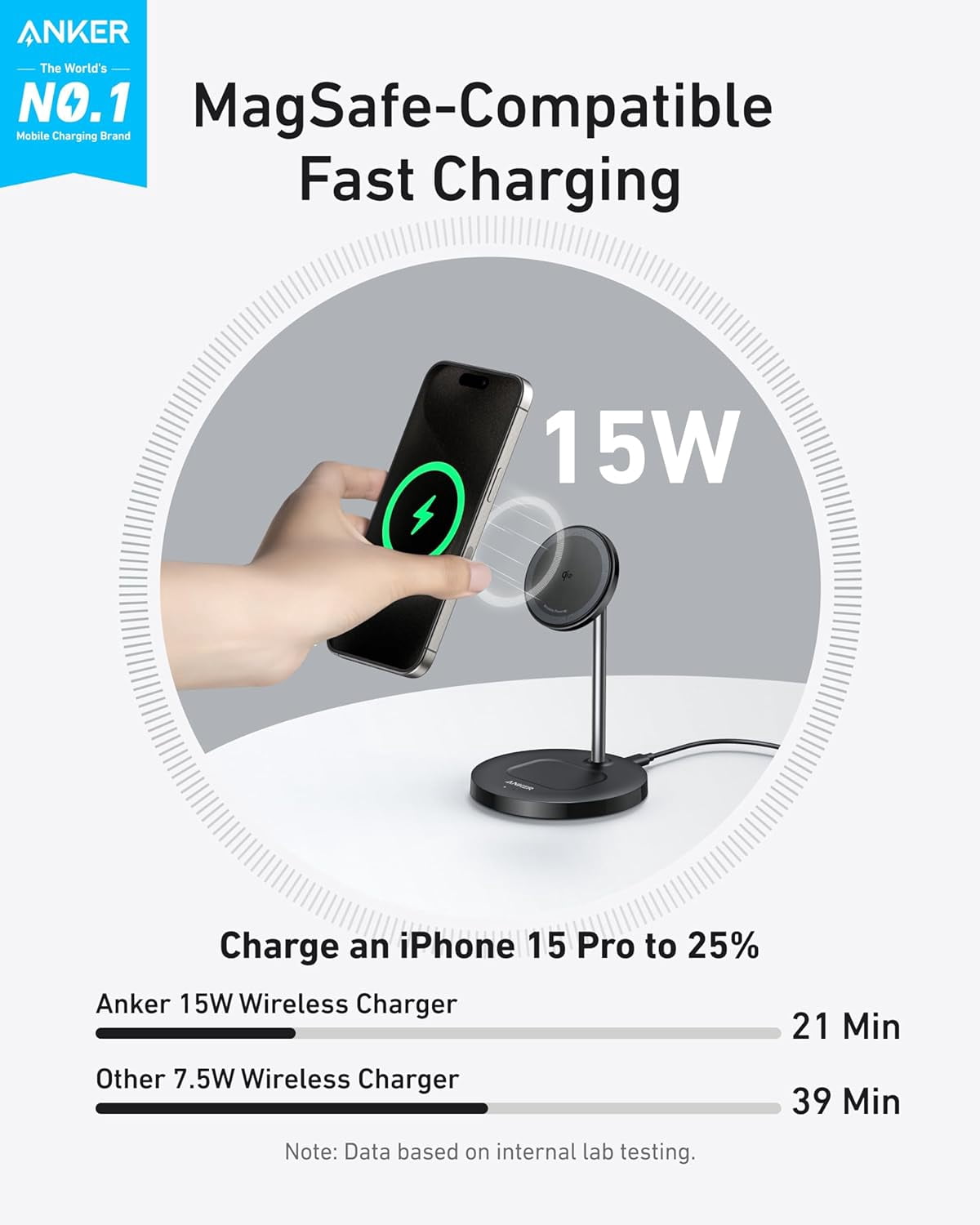 Anker MagSafe Compatible MagGo Charger Stand, 2-in-1 Wireless Charging Station, Qi2 Certified 15W Max Charging, Compatible for iPhone 17/16/15/14/13/12, AirPods Pro (Black, with 40W Adapter)