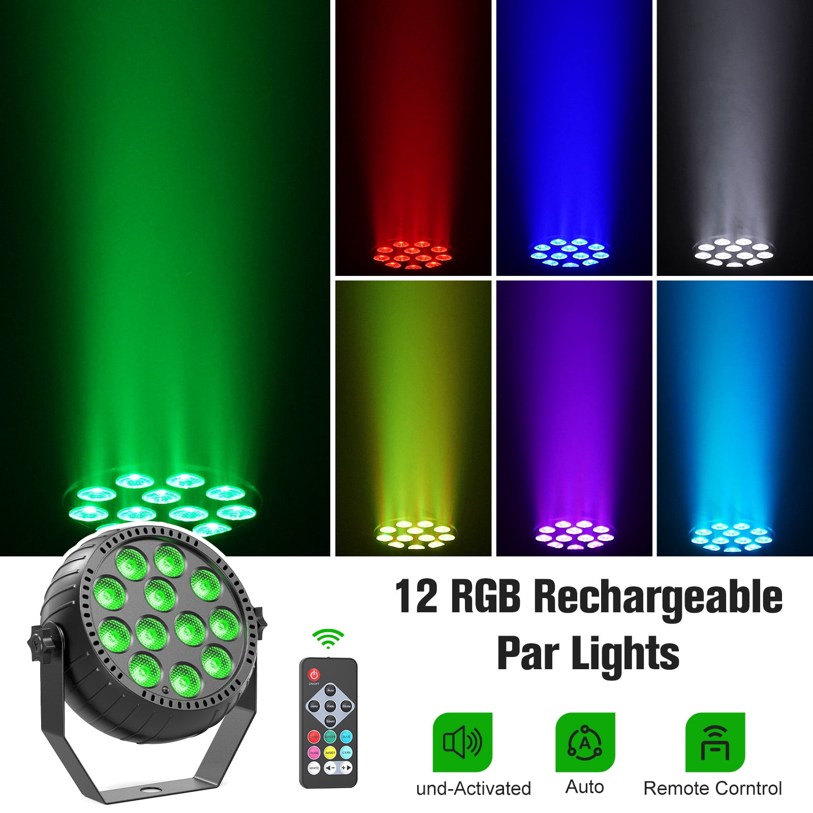 LED Par Lights Rechargeable Stage Light with Remote Control DJ Uplighting for Wedding Party Club Stage Lighting, 4pcs