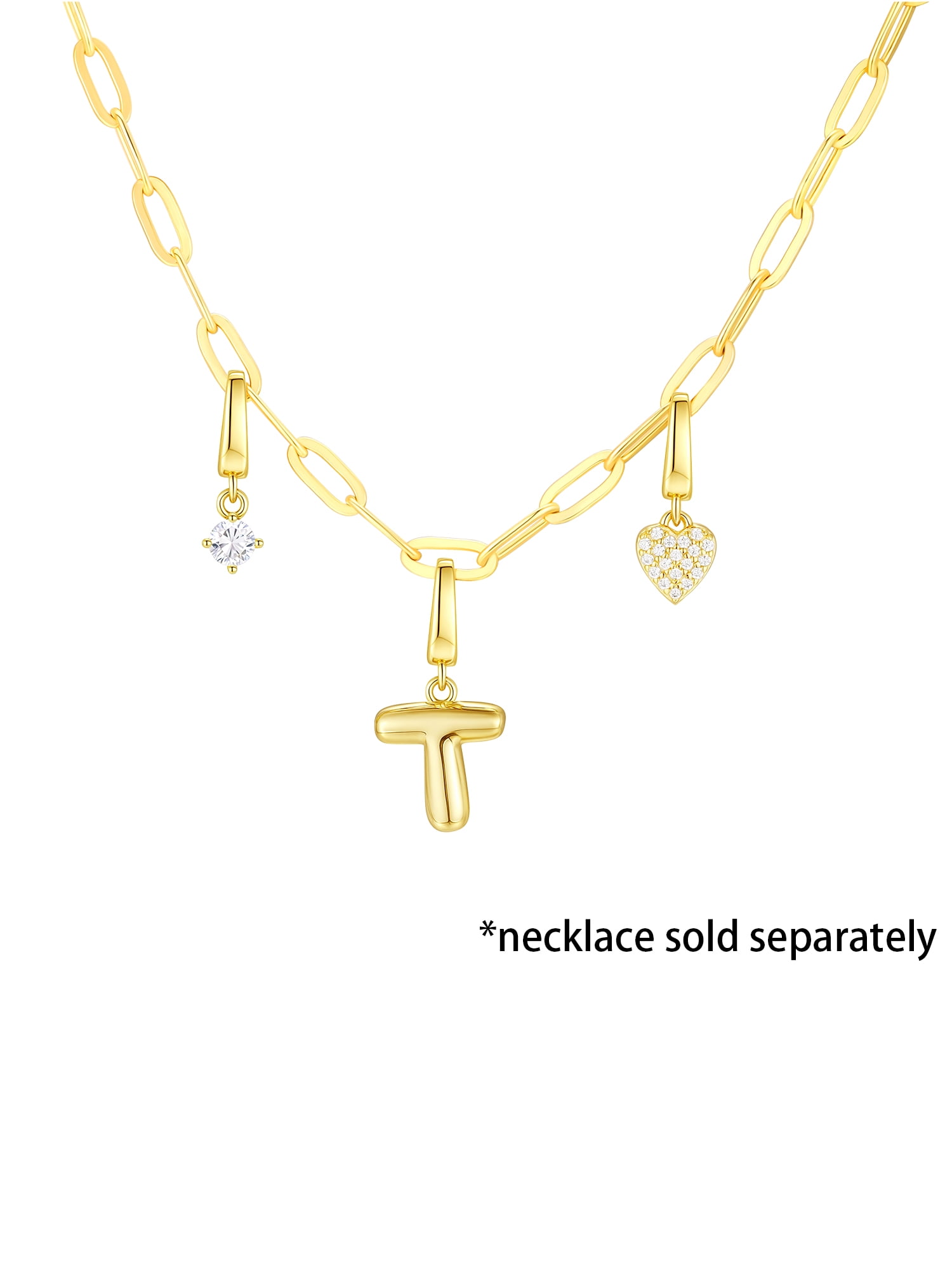 Brilliance Fine Jewelry Simulated Diamond Initial T Charm Set in 14KT Gold Plated Sterling Silver