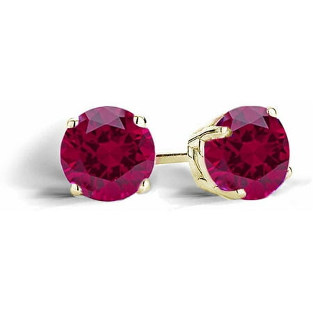 2.1 Carat T.G.W. Created Ruby 18kt Gold over Sterling Silver Stud Earrings, 6mm