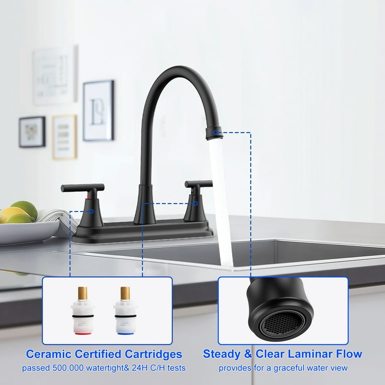 Kingtack Two Handle Kitchen Faucet, Matte Black High Arc photo 3