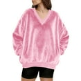thumbnail image 5 of ZHYou Fleece Plush Sweatshirts for Women Oversized V Neck Soft Warm Sweaters for Fall Winter,Pink,Size L, 5 of 8