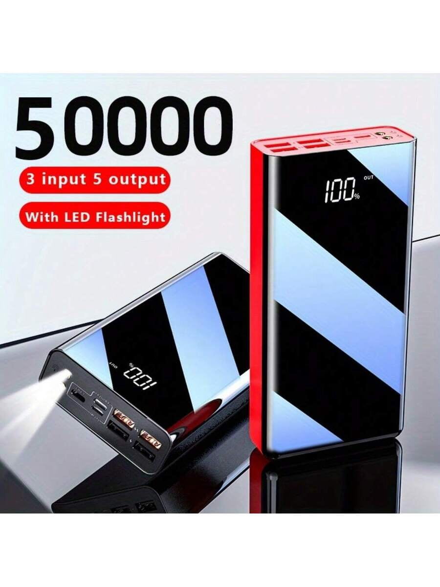 50000mAh Power Bank with LED Display & Flashlight, Portable Charger for iPhone/Android Phones, Outdoor Camping Travel Emergency Backup Battery Pack