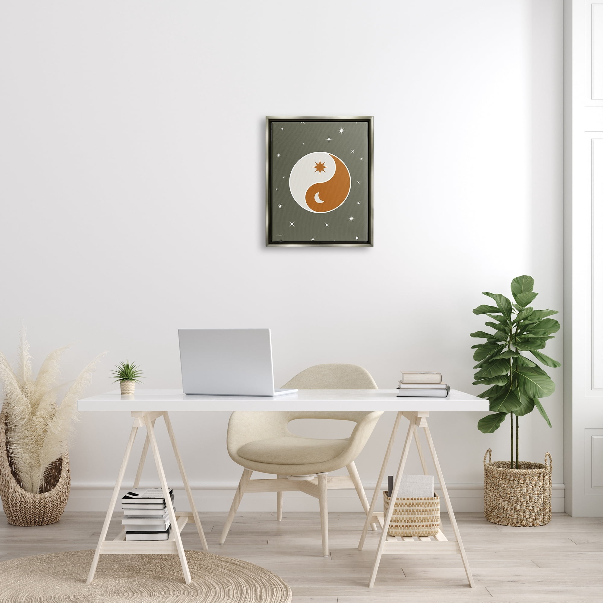 Stupell Industries Starry Yin Yang Symbol Celestial Sun Moon Shapes Graphic Art Luster Gray Floating Framed Canvas Print Wall Art, Design by Martina Pavlova
